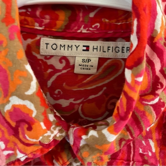 Vintage paisley Tommy Hilfiger button up blouse orange pink size small retro - Picture 11 of 11